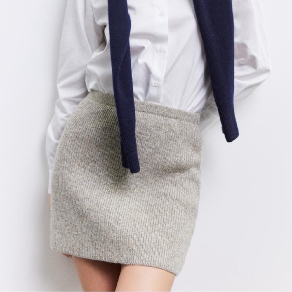 Zara Wool Blend Knit Mini Skirt Grey Beige Melange Cozy Chic Quiet Luxury